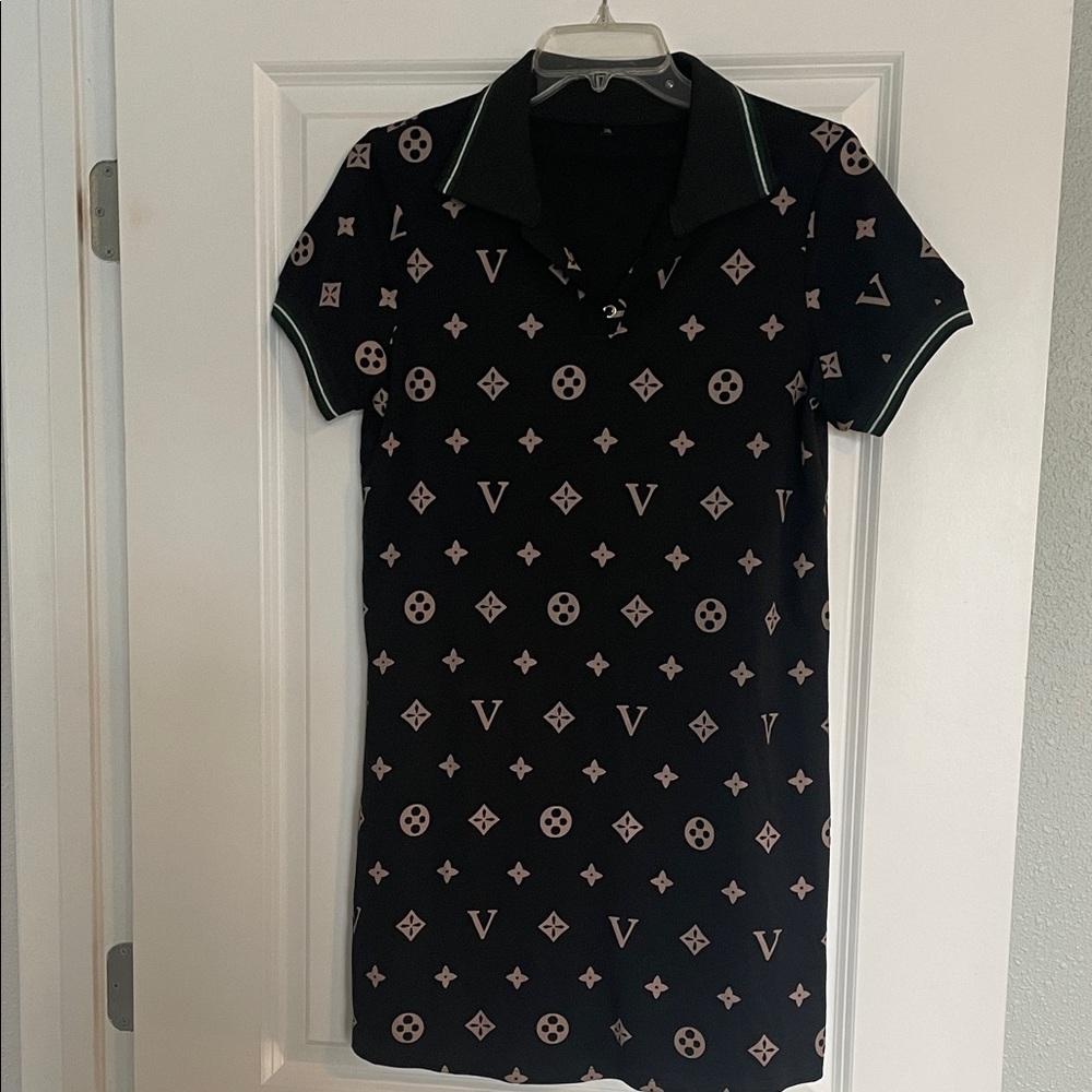 Monogram Polo Shirt Dress Black with Beige Motif size Large